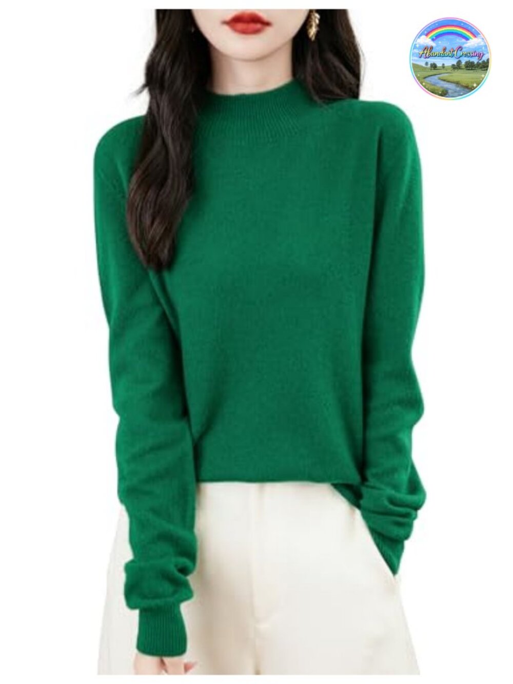 100% Merino Wool Seamless Mock Neck Pullover Sweater Long Sleeve Knit Top